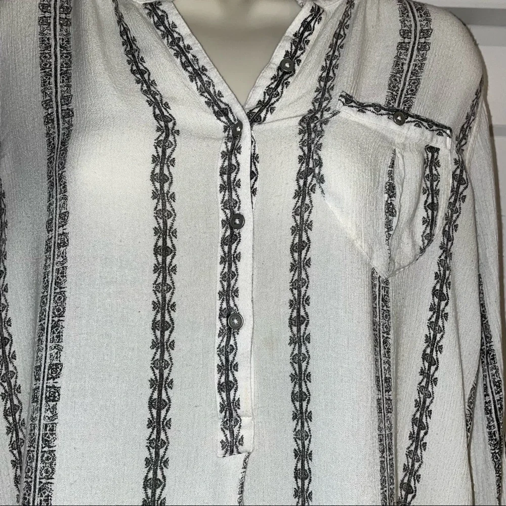Free People Women’s Small Ivory Black Stripe Boho Tunic Blouse